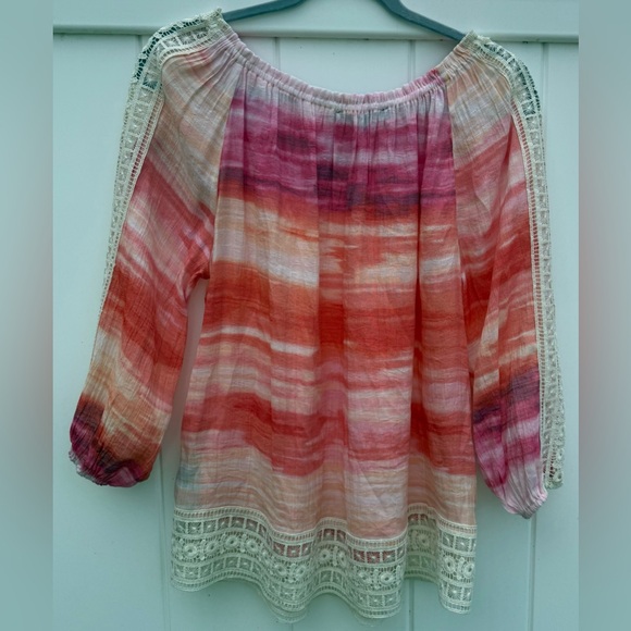 Zac & Rachel Off Shoulder 3/4 Length Sleeve Blouse W/ Crochet/Lace. Medium. NWT - Picture 7 of 7